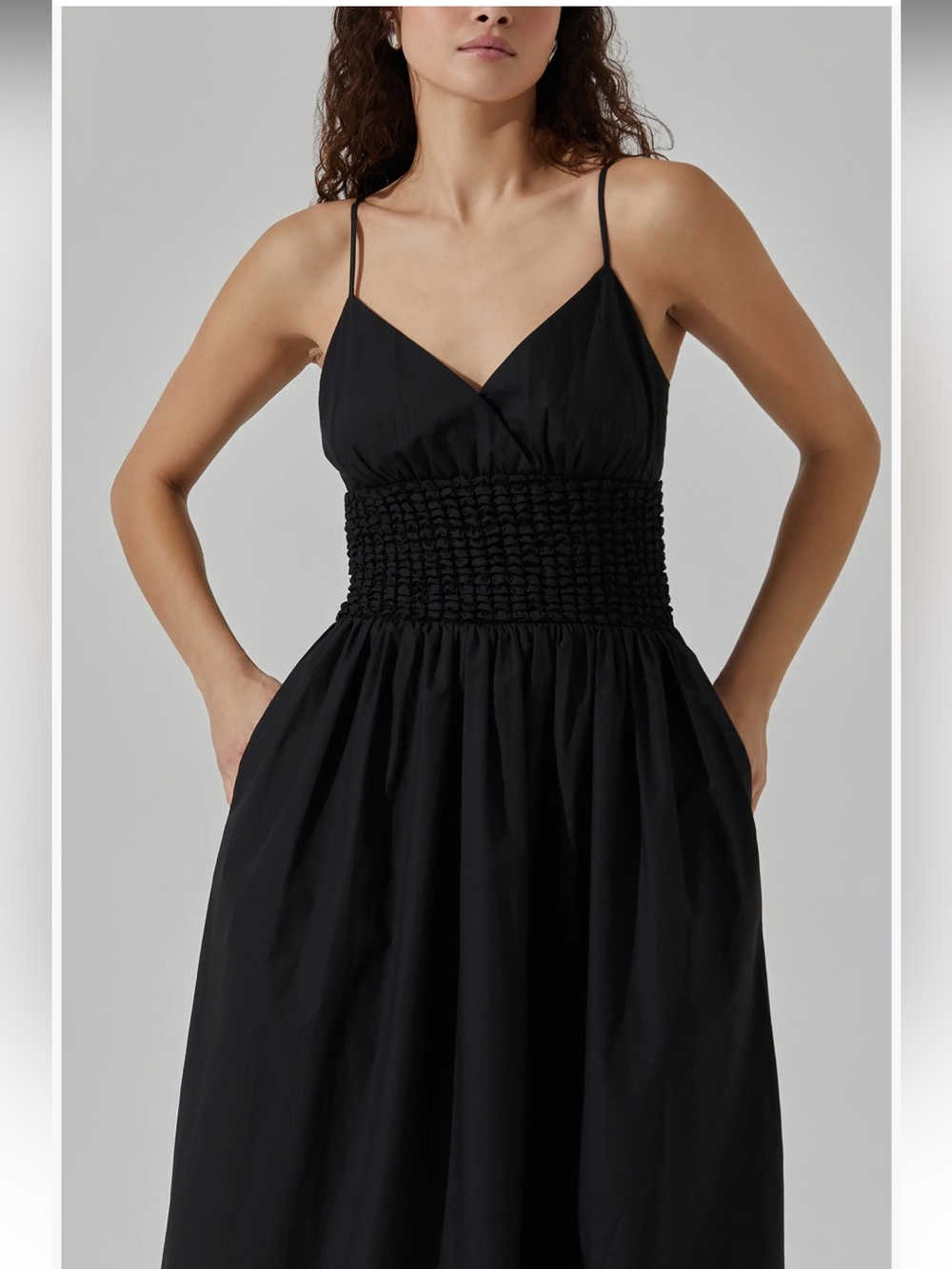 Astr Popcorn Waist Cotton Midi Dress
